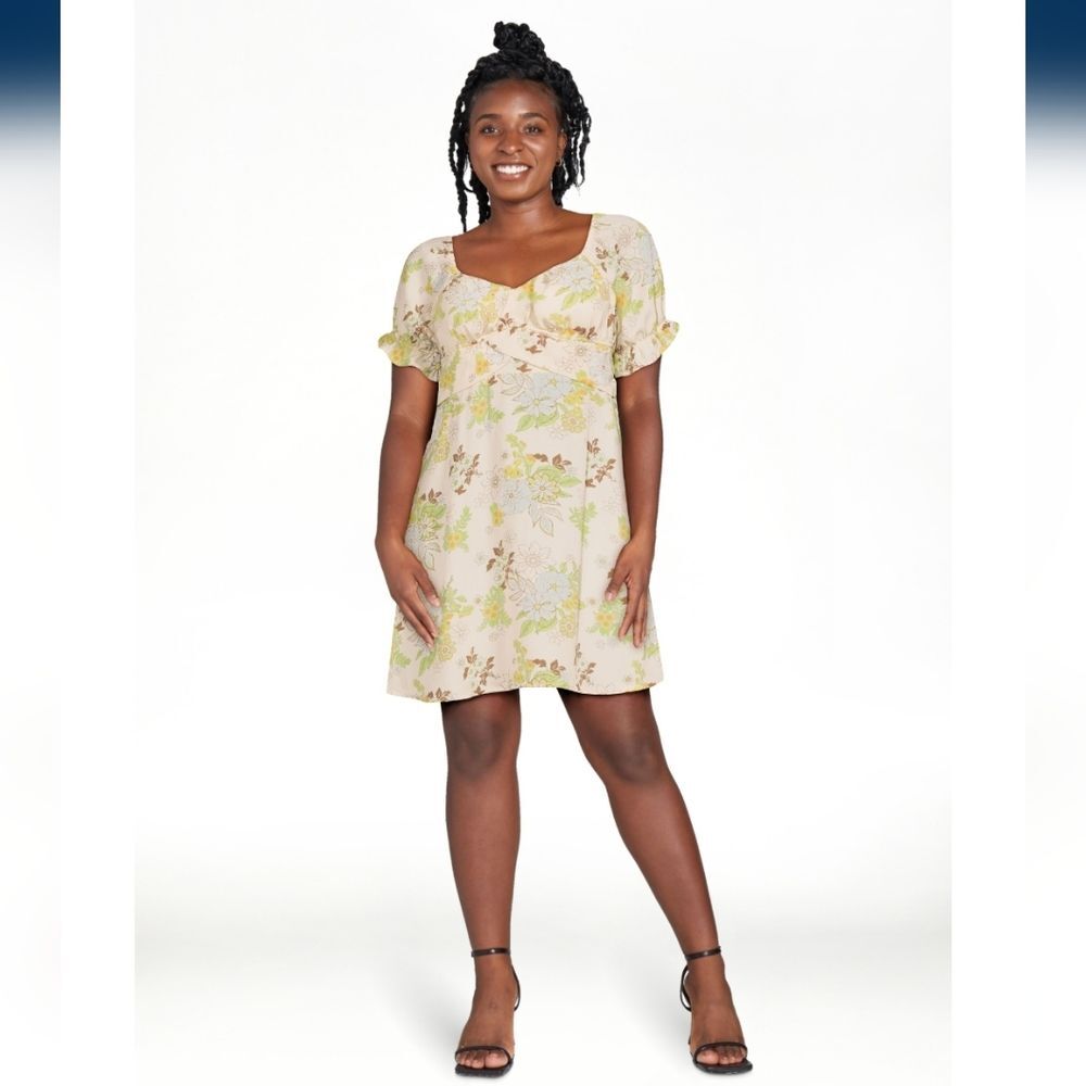 Madden NYC Juniors’ Peasant Dress with Puff Sleeves and Back Tie, Size XL - Picture 8 of 9